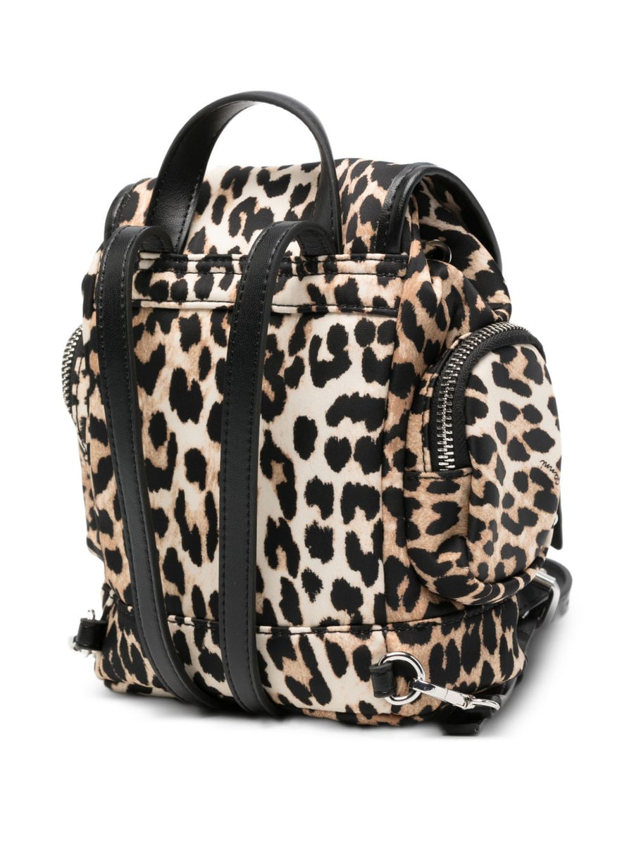Ganni Leopard Print Nylon Bucky Backpack for Women, Chic Compact City Bag with Recycled Polyamide