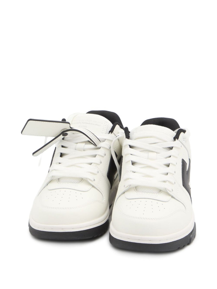 Off White Out Of Office Sneakers For Men Minimalist White Lambskin Perforated Toe Side Arrow Logo