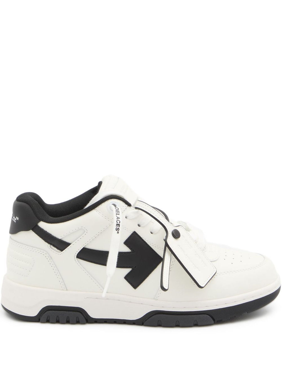 Off White Out Of Office Sneakers For Men Minimalist White Lambskin Perforated Toe Side Arrow Logo