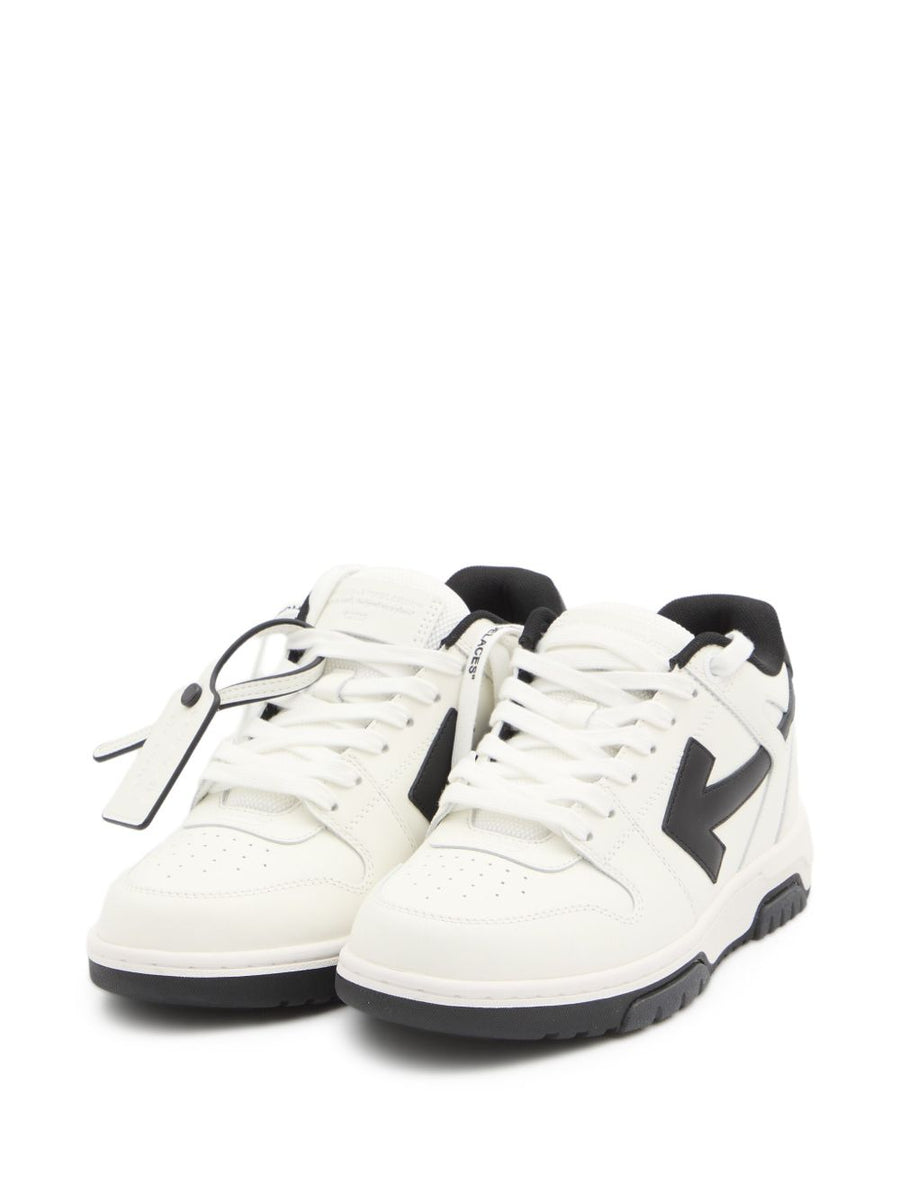 Off White Out Of Office Sneakers For Men Minimalist White Lambskin Perforated Toe Side Arrow Logo