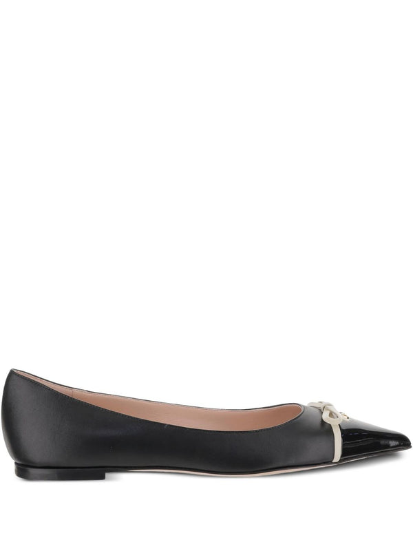 Valentino Garavani Bepointy Pointed Toe Flats Black Calf Leather VLogo Signature For Women All Season