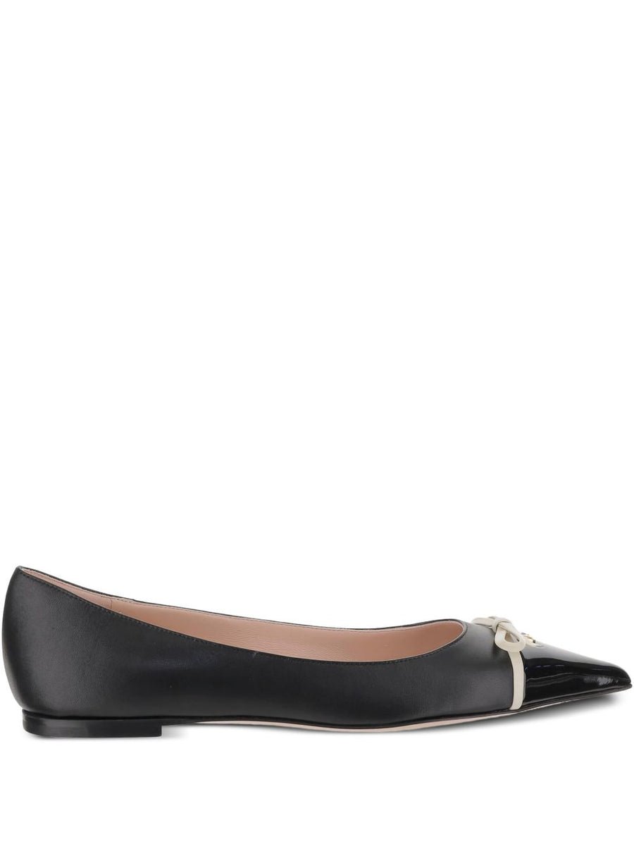 Valentino Garavani Bepointy Pointed Toe Flats Black Calf Leather VLogo Signature For Women All Season