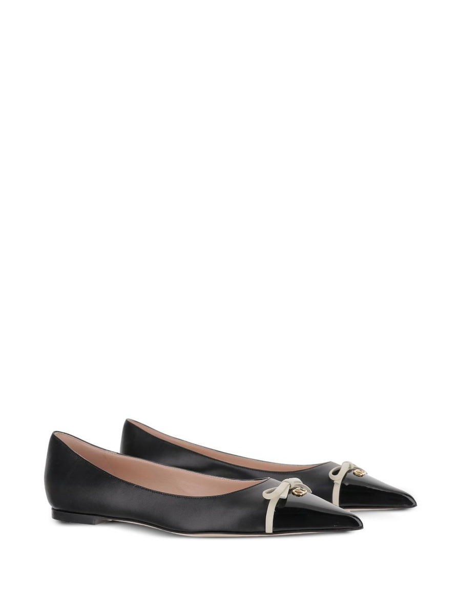 Valentino Garavani Bepointy Pointed Toe Flats Black Calf Leather VLogo Signature For Women All Season