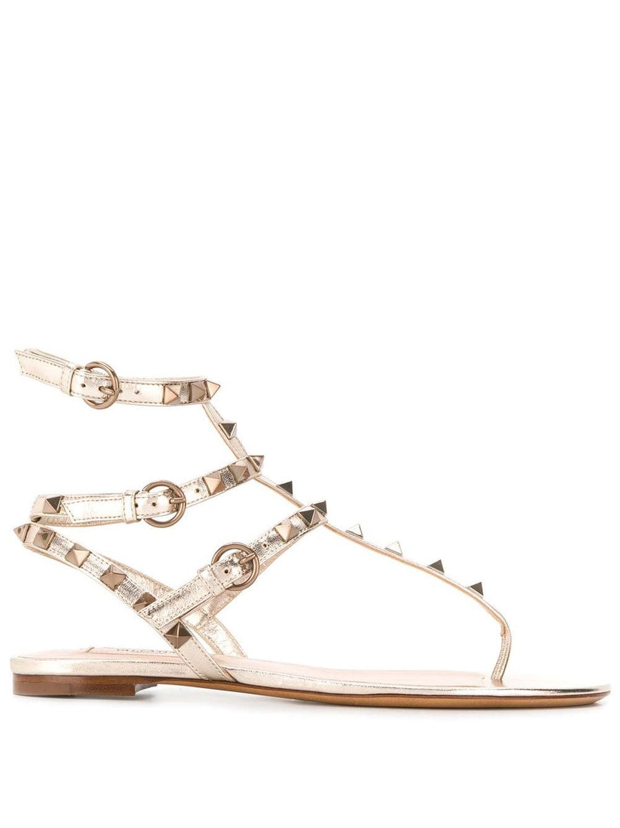 Valentino Garavani Rockstud Metallic Sandals For Women Luxurious Calf Leather With Adjustable Buckle