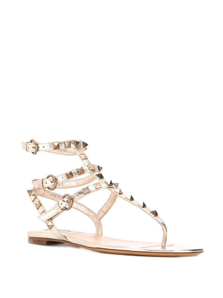 Valentino Garavani Rockstud Metallic Sandals For Women Luxurious Calf Leather With Adjustable Buckle