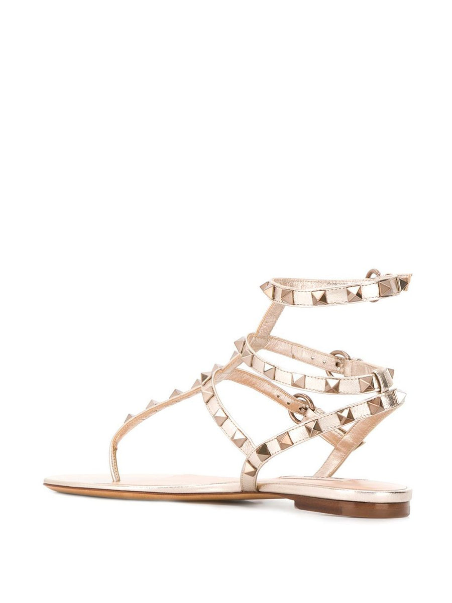 Valentino Garavani Rockstud Metallic Sandals For Women Luxurious Calf Leather With Adjustable Buckle