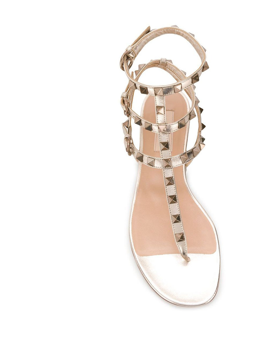 Valentino Garavani Rockstud Metallic Sandals For Women Luxurious Calf Leather With Adjustable Buckle