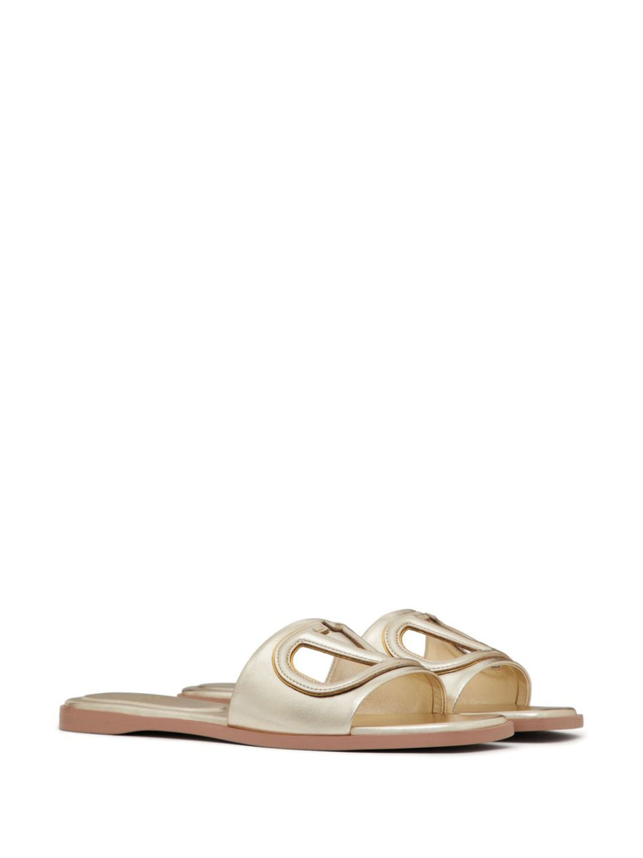 Valentino Garavani VLogo Cutout Laminated Nappa Leather Luxurious Open Toe Slide Sandal For Women