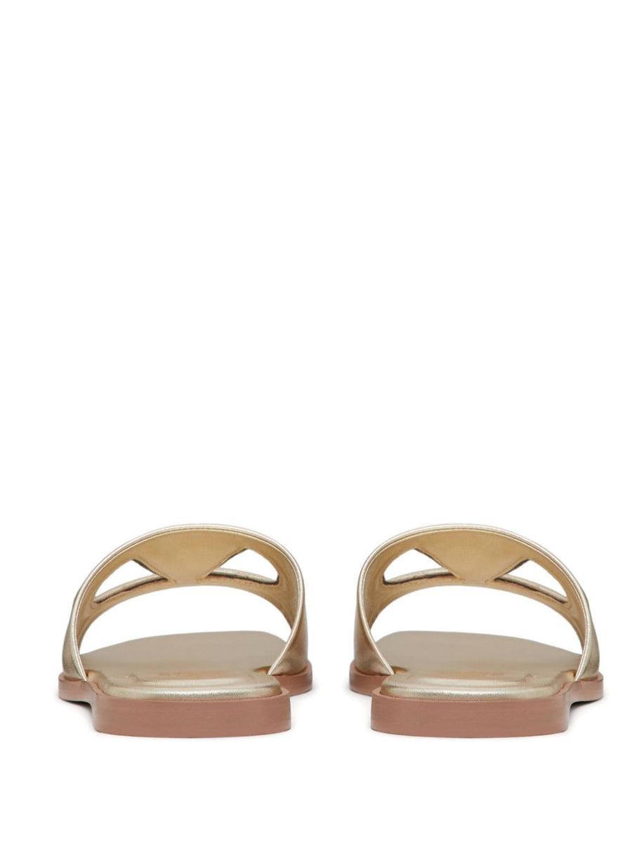 Valentino Garavani VLogo Cutout Laminated Nappa Leather Luxurious Open Toe Slide Sandal For Women