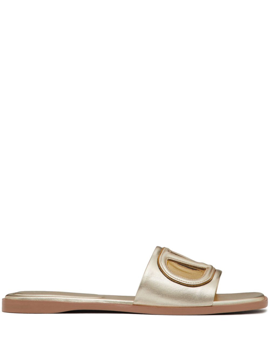 Valentino Garavani VLogo Cutout Laminated Nappa Leather Luxurious Open Toe Slide Sandal For Women