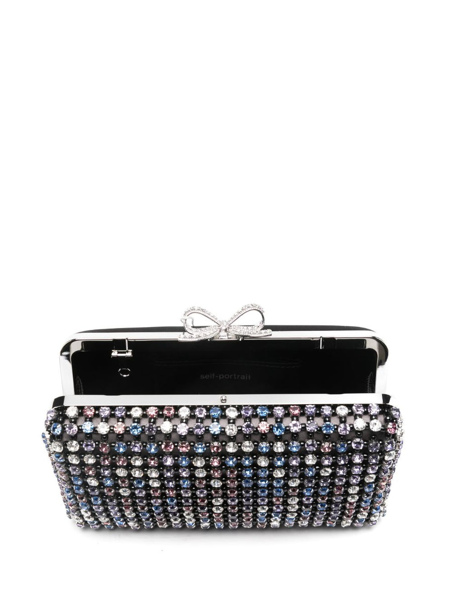 Self-Portrait Multi Crystal Chainmail Clutch Crystal Embellished Surface Detachable Chain For Women Luxury Evening Bag