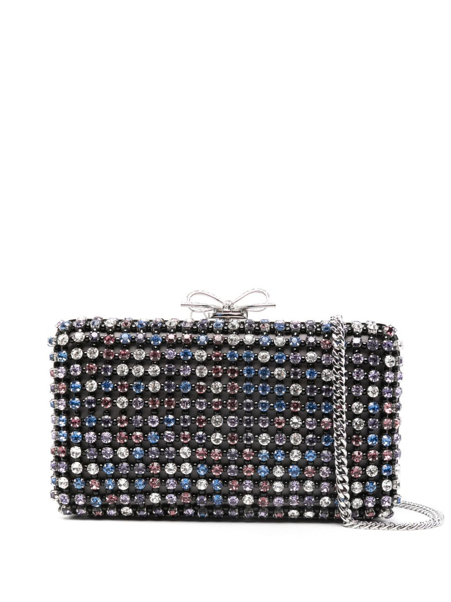 Self-Portrait Multi Crystal Chainmail Clutch Crystal Embellished Surface Detachable Chain For Women Luxury Evening Bag