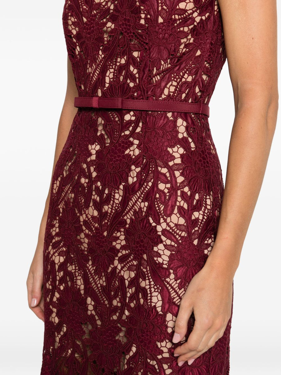 Self-Portrait Lace Long Dress Bordeaux For Women Elegant Eveningwear With Back Zip And Partial Lining