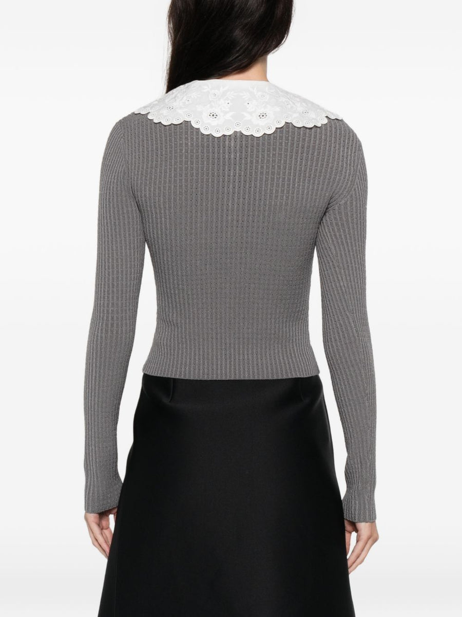 Self-Portrait Collar Detail Sweater For Women With Grey Contrast Collar And Chest Pockets Polished Knit
