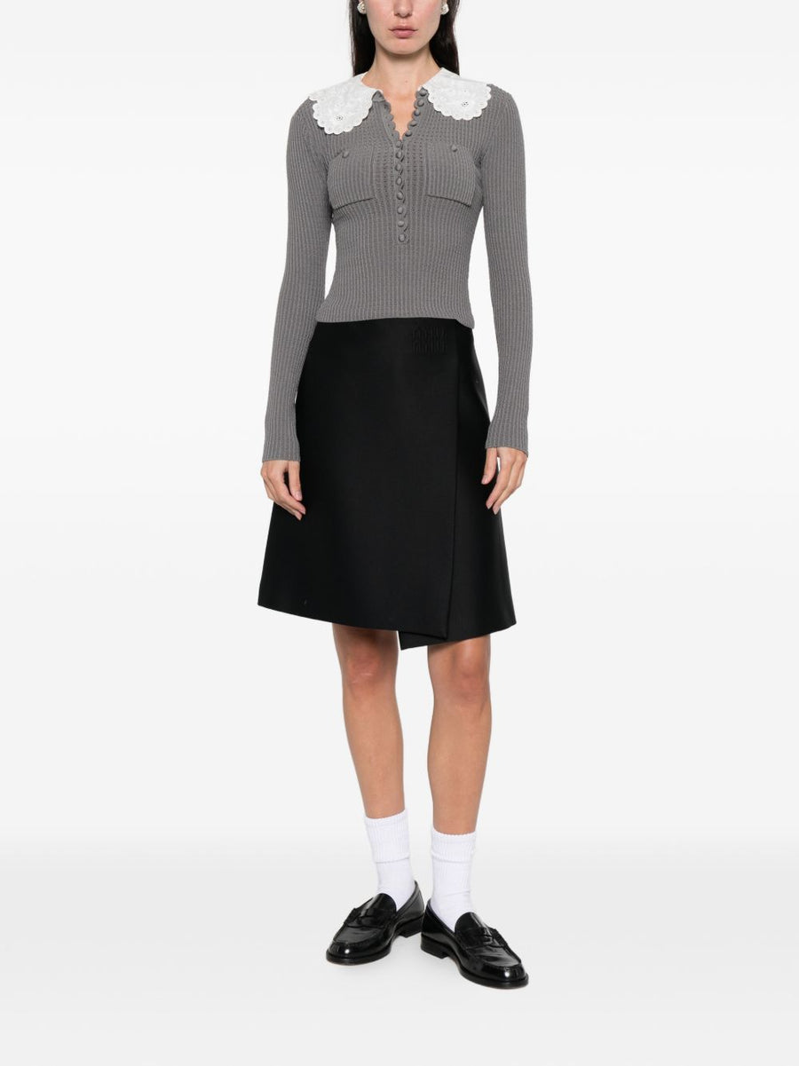 Self-Portrait Collar Detail Sweater For Women With Grey Contrast Collar And Chest Pockets Polished Knit