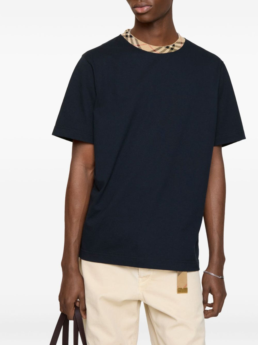 Burberry Check Cotton T Shirt For Men Navy Breathable 100 Percent Cotton Timeless Signature Style
