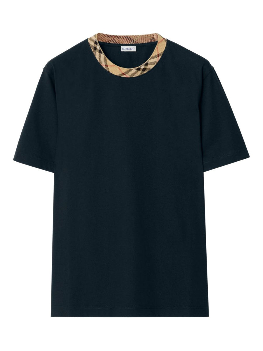 Burberry Check Cotton T Shirt For Men Navy Breathable 100 Percent Cotton Timeless Signature Style