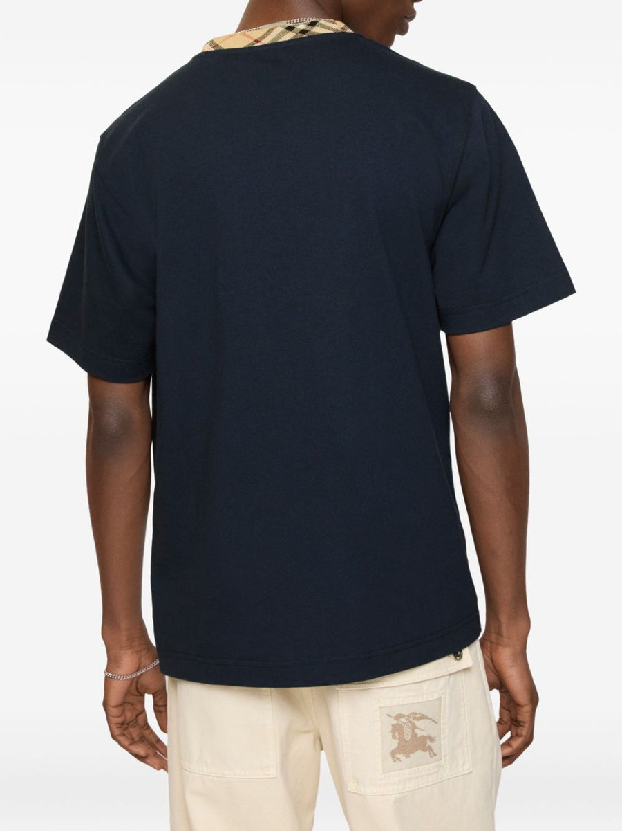 Burberry Check Cotton T Shirt For Men Navy Breathable 100 Percent Cotton Timeless Signature Style