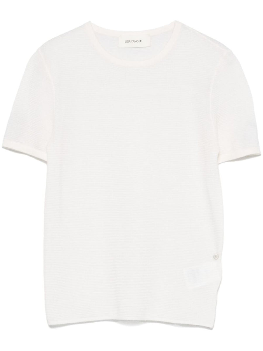 Lisa Yang Ira Ivory Cashmere T Shirt Crew Neck Short Sleeve