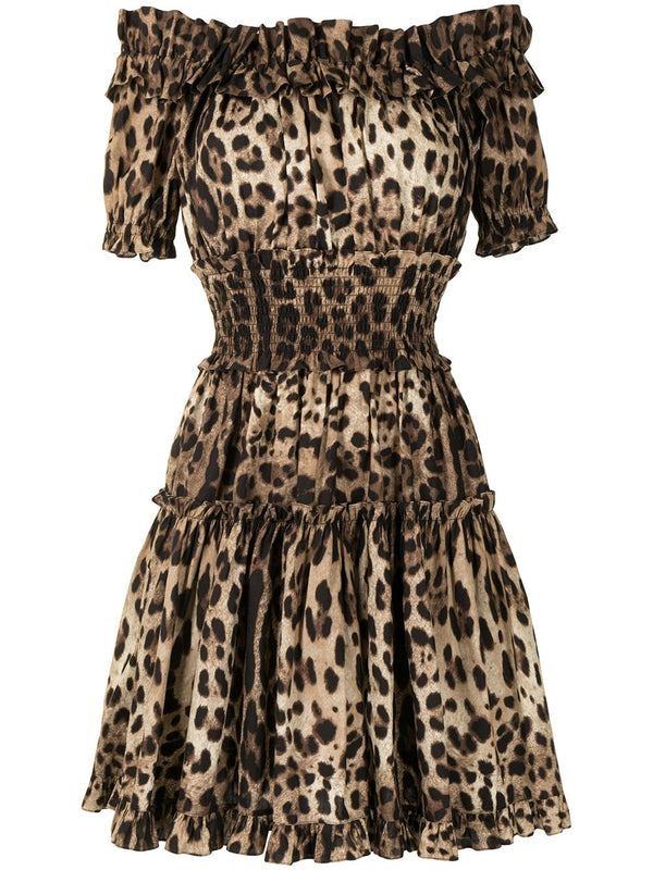 Dolce & Gabbana-leopard-print short dress in brown cotton poplin