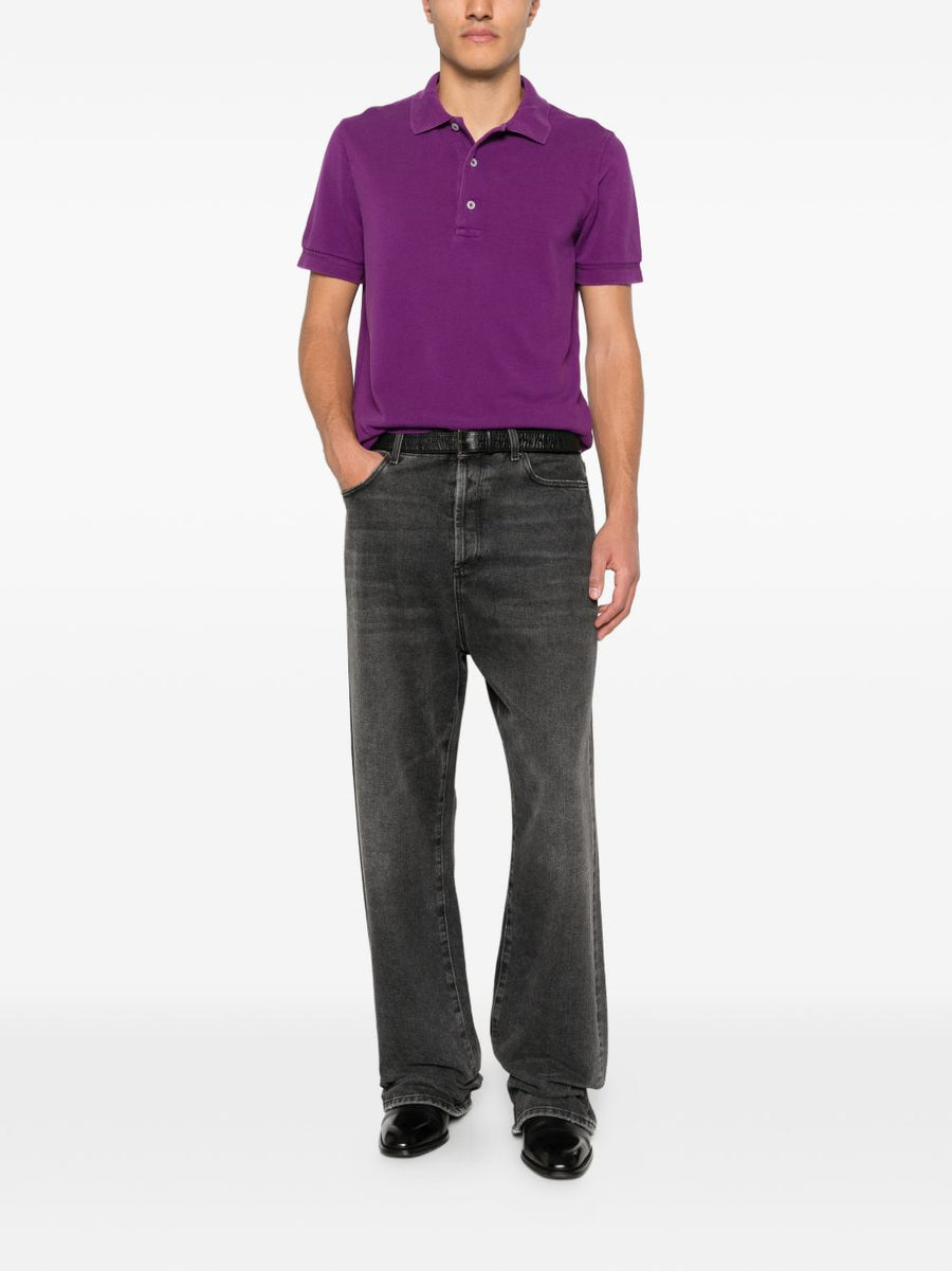 Tom Ford Violet Lyocell Cotton Polo Shirt For Men Premium Craftsmanship Mother Of Pearl Buttons