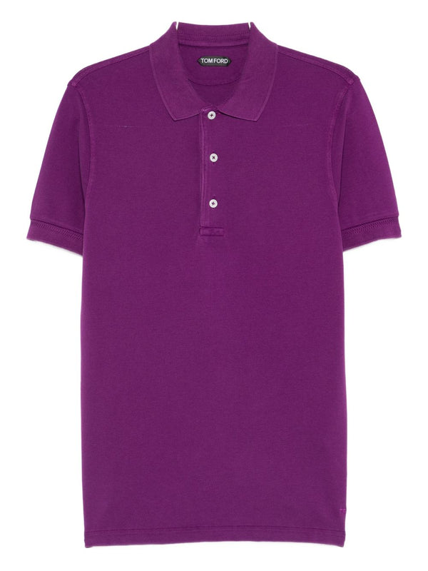 Tom Ford Violet Lyocell Cotton Polo Shirt For Men Premium Craftsmanship Mother Of Pearl Buttons
