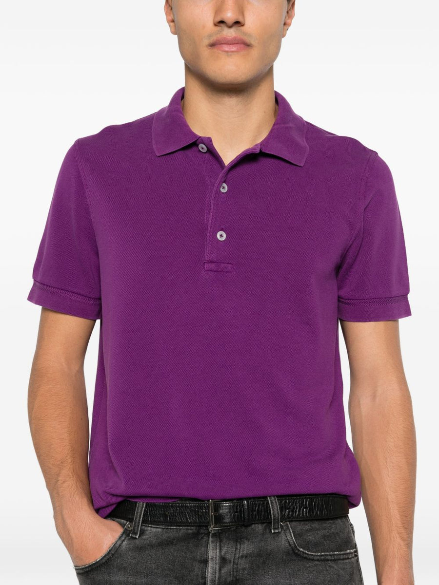 Tom Ford Violet Lyocell Cotton Polo Shirt For Men Premium Craftsmanship Mother Of Pearl Buttons
