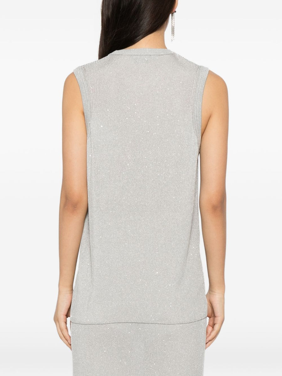 Tom Ford Sequined Silver Top For Women, Sleeveless Crewneck Dressy Sparkle Essential