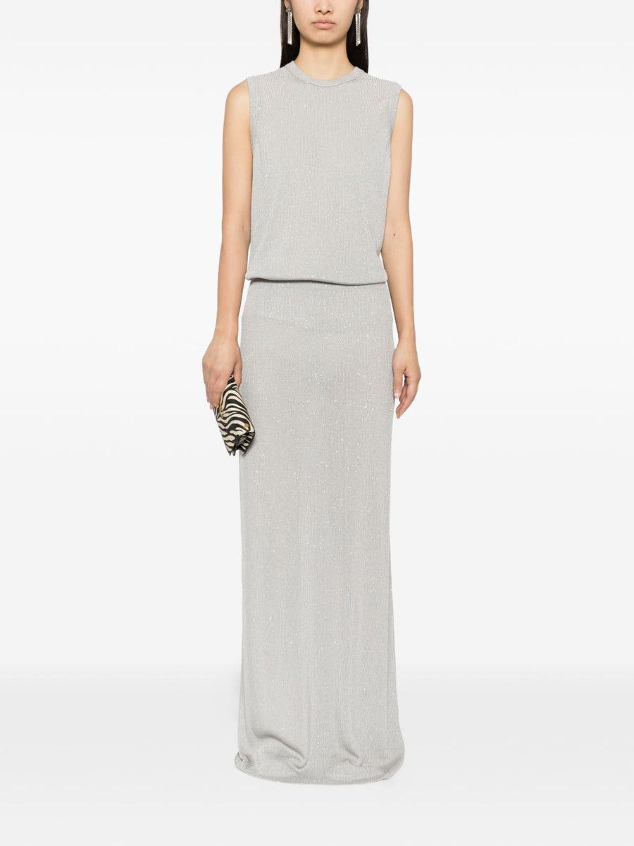 Tom Ford Sequined Silver Top For Women, Sleeveless Crewneck Dressy Sparkle Essential
