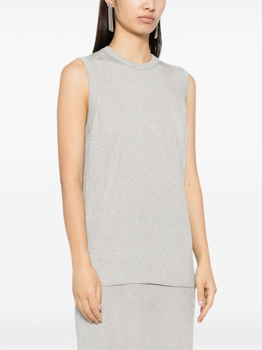 Tom Ford Sequined Silver Top For Women, Sleeveless Crewneck Dressy Sparkle Essential