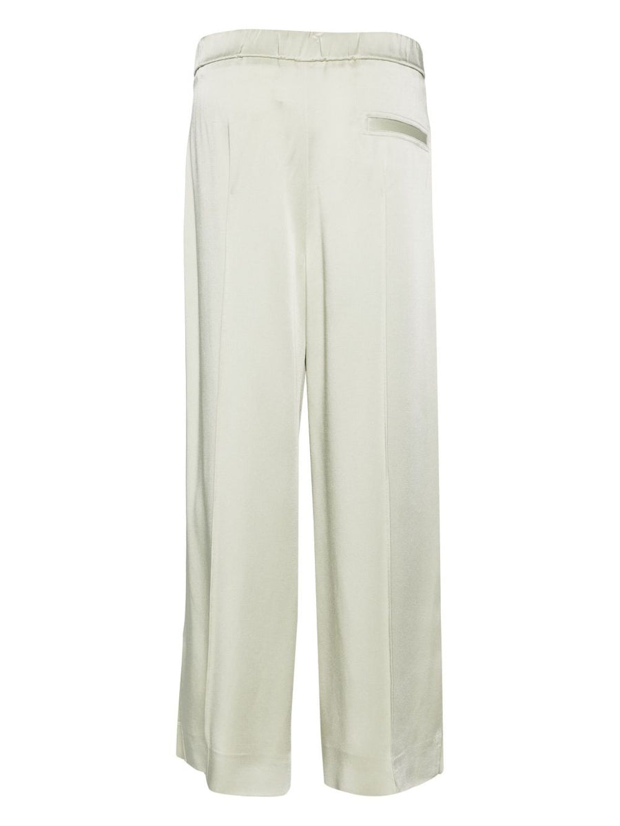 Jil Sander Wide Leg Trousers Pastel Green Satin Finish For Women Luxury Officewear Tailored Draped Silhouette