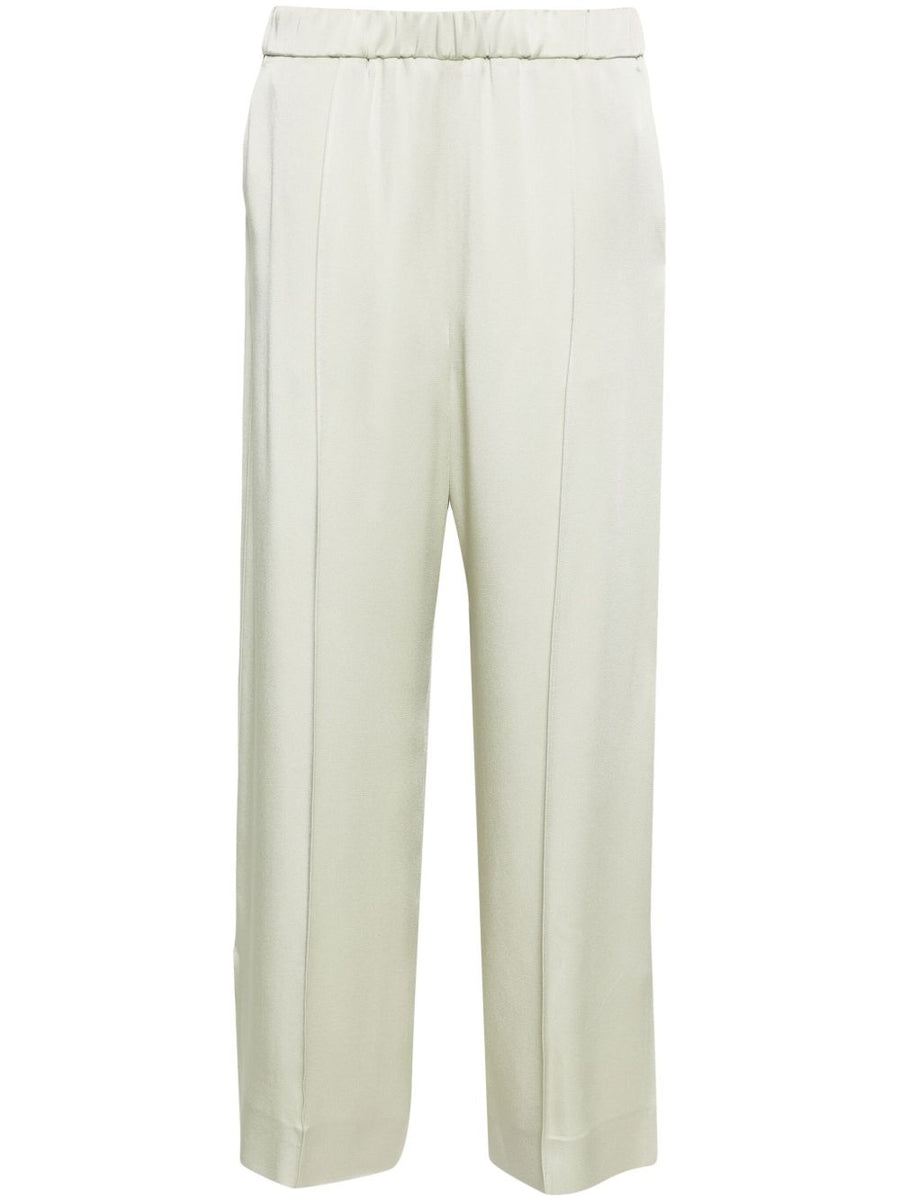 Jil Sander Wide Leg Trousers Pastel Green Satin Finish For Women Luxury Officewear Tailored Draped Silhouette
