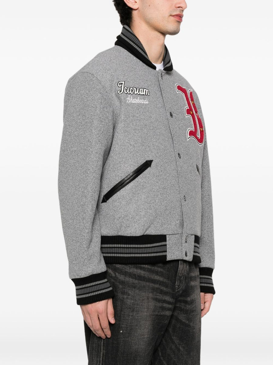Icecream Grey Bomber Jacket For Men With Striped Cuffs And Hem Contemporary Luxury Outerwear
