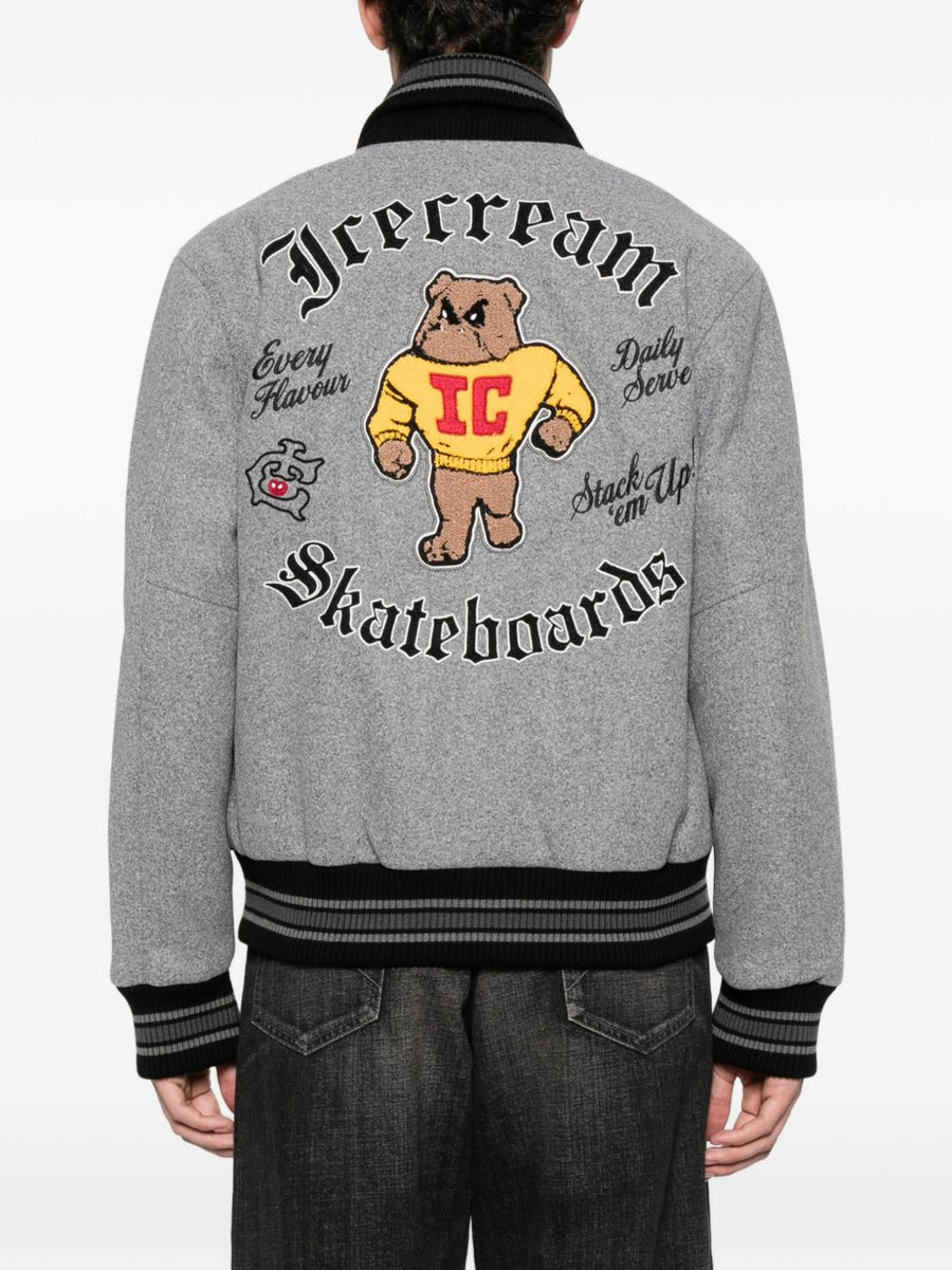 Icecream Grey Bomber Jacket For Men With Striped Cuffs And Hem Contemporary Luxury Outerwear