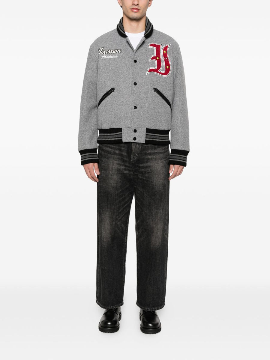 Icecream Grey Bomber Jacket For Men With Striped Cuffs And Hem Contemporary Luxury Outerwear