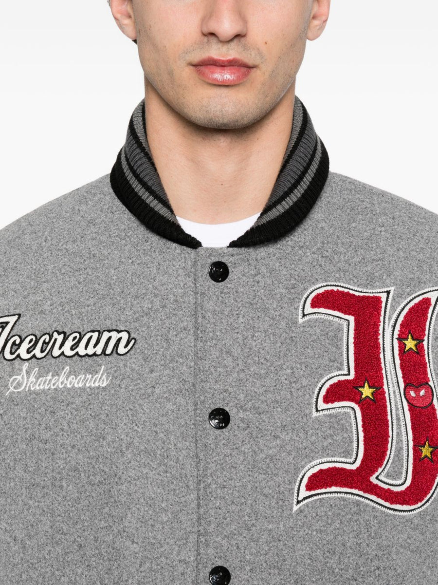 Icecream Grey Bomber Jacket For Men With Striped Cuffs And Hem Contemporary Luxury Outerwear