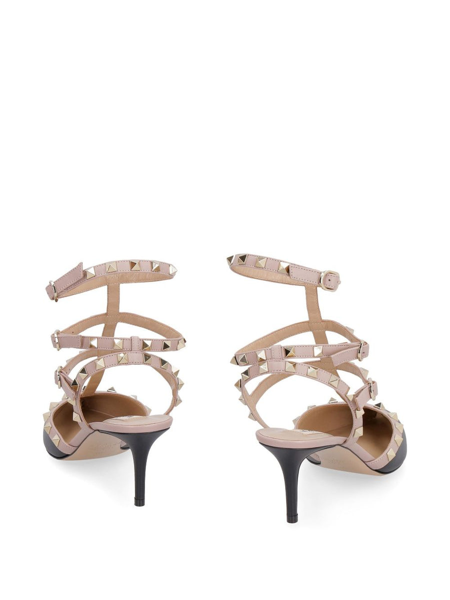 Valentino Garavani Rockstud Caged Pump Black Calf Leather Statement Gold Tone Hardware For Women