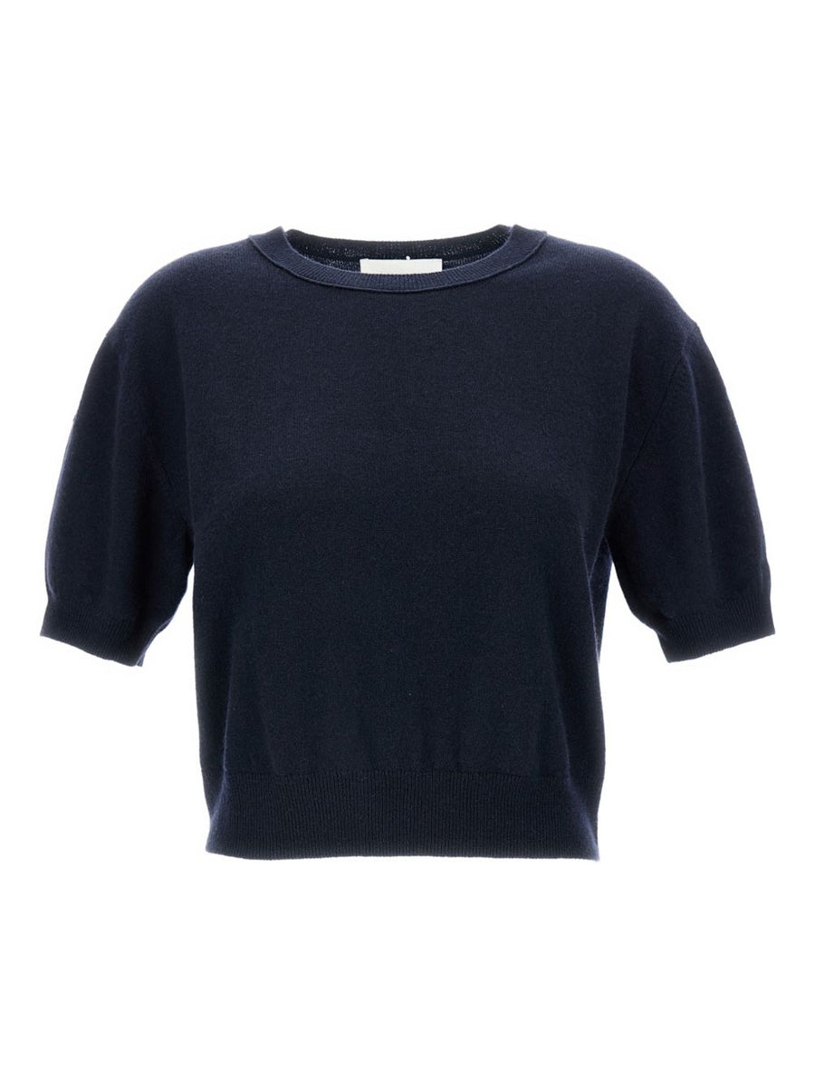 Lisa Yang Genevra Navy Cashmere Top For Women Luxurious Versatile Everyday Knitwear 100 Percent Cashmere