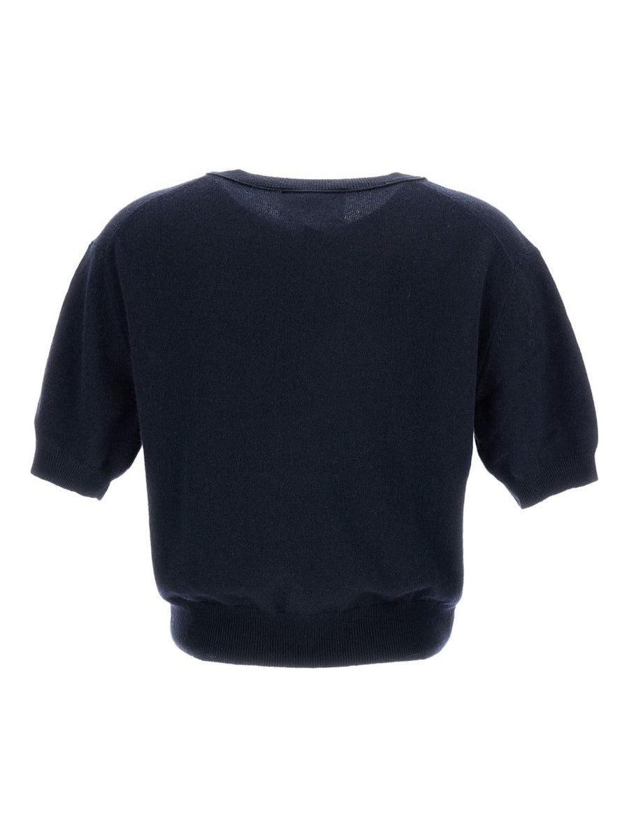 Lisa Yang Genevra Navy Cashmere Top For Women Luxurious Versatile Everyday Knitwear 100 Percent Cashmere