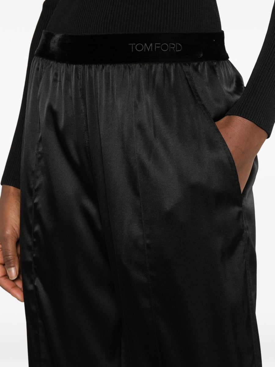 Tom Ford Silk Pajama Trousers For Women Luxury Silk Comfort Velvet Waistband Versatile Loungewear