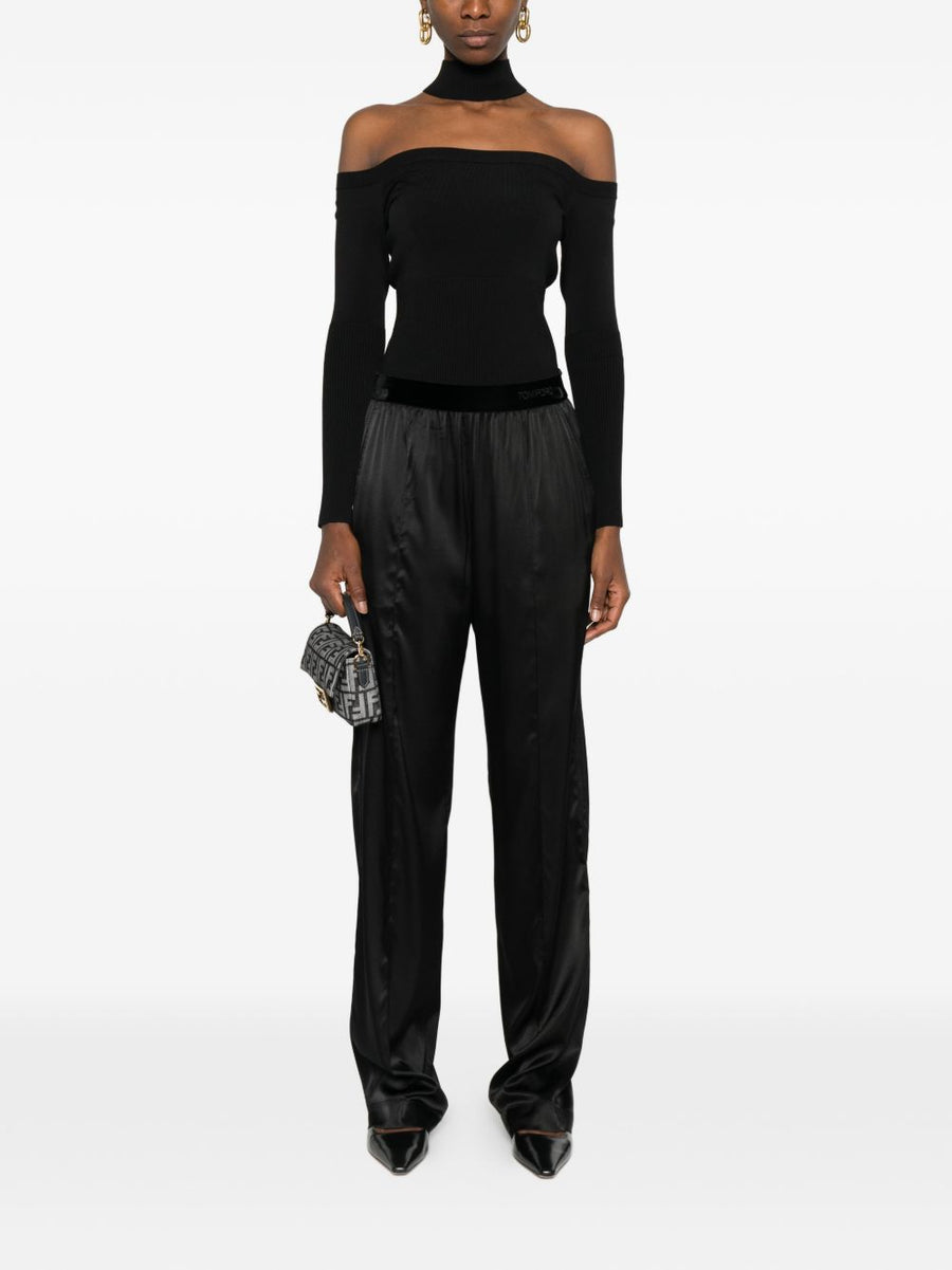 Tom Ford Silk Pajama Trousers For Women Luxury Silk Comfort Velvet Waistband Versatile Loungewear