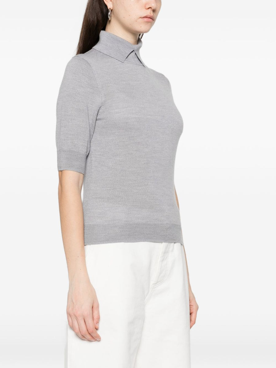 Herskind Perry Extra Fine Merino Wool Sweater For Women Light Grey, Short Sleeves, Polished Warmth