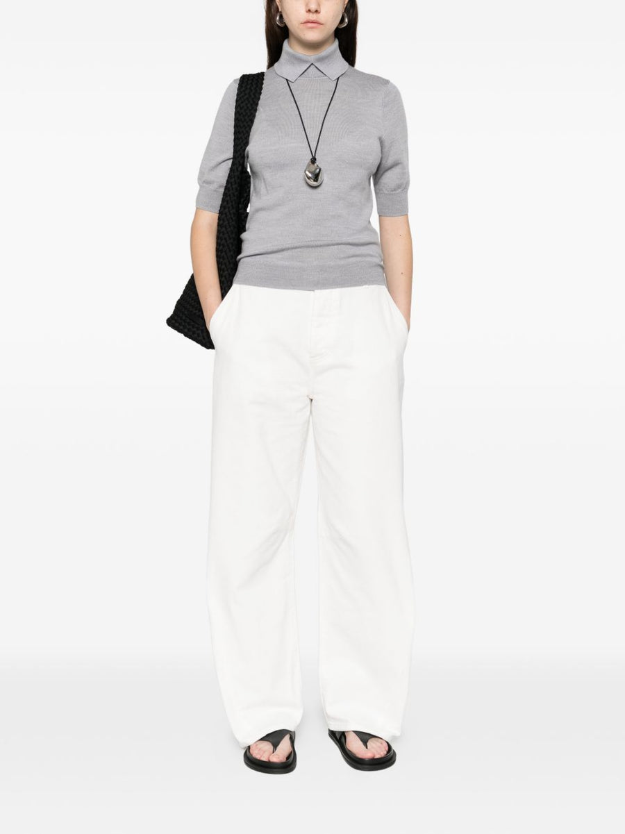 Herskind Perry Extra Fine Merino Wool Sweater For Women Light Grey, Short Sleeves, Polished Warmth