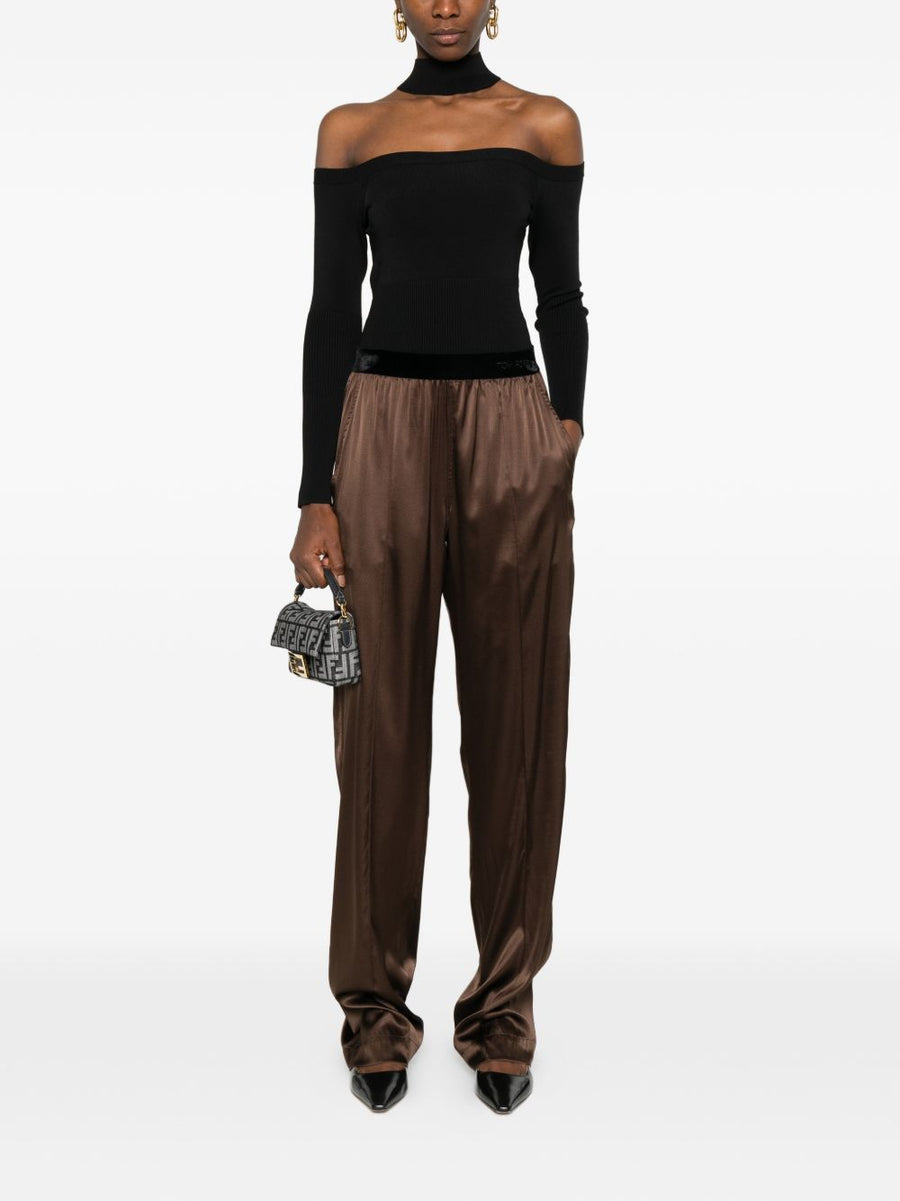 Tom Ford Silk Pajama Trousers For Women Luxurious Silk Comfort Velvet Cinnamon Embroidery