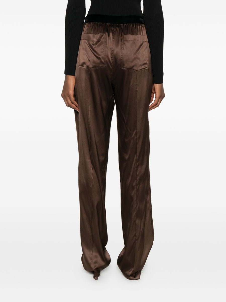 Tom Ford Silk Pajama Trousers For Women Luxurious Silk Comfort Velvet Cinnamon Embroidery