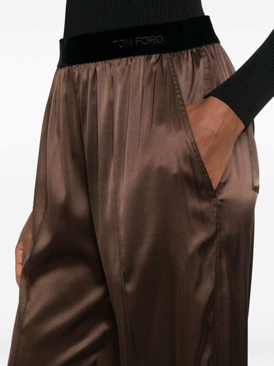 Tom Ford Silk Pajama Trousers For Women Luxurious Silk Comfort Velvet Cinnamon Embroidery