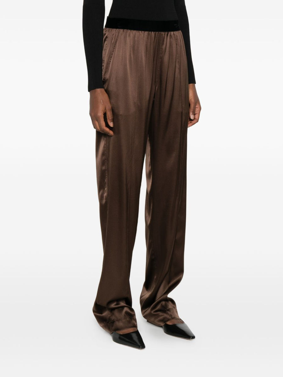 Tom Ford Silk Pajama Trousers For Women Luxurious Silk Comfort Velvet Cinnamon Embroidery