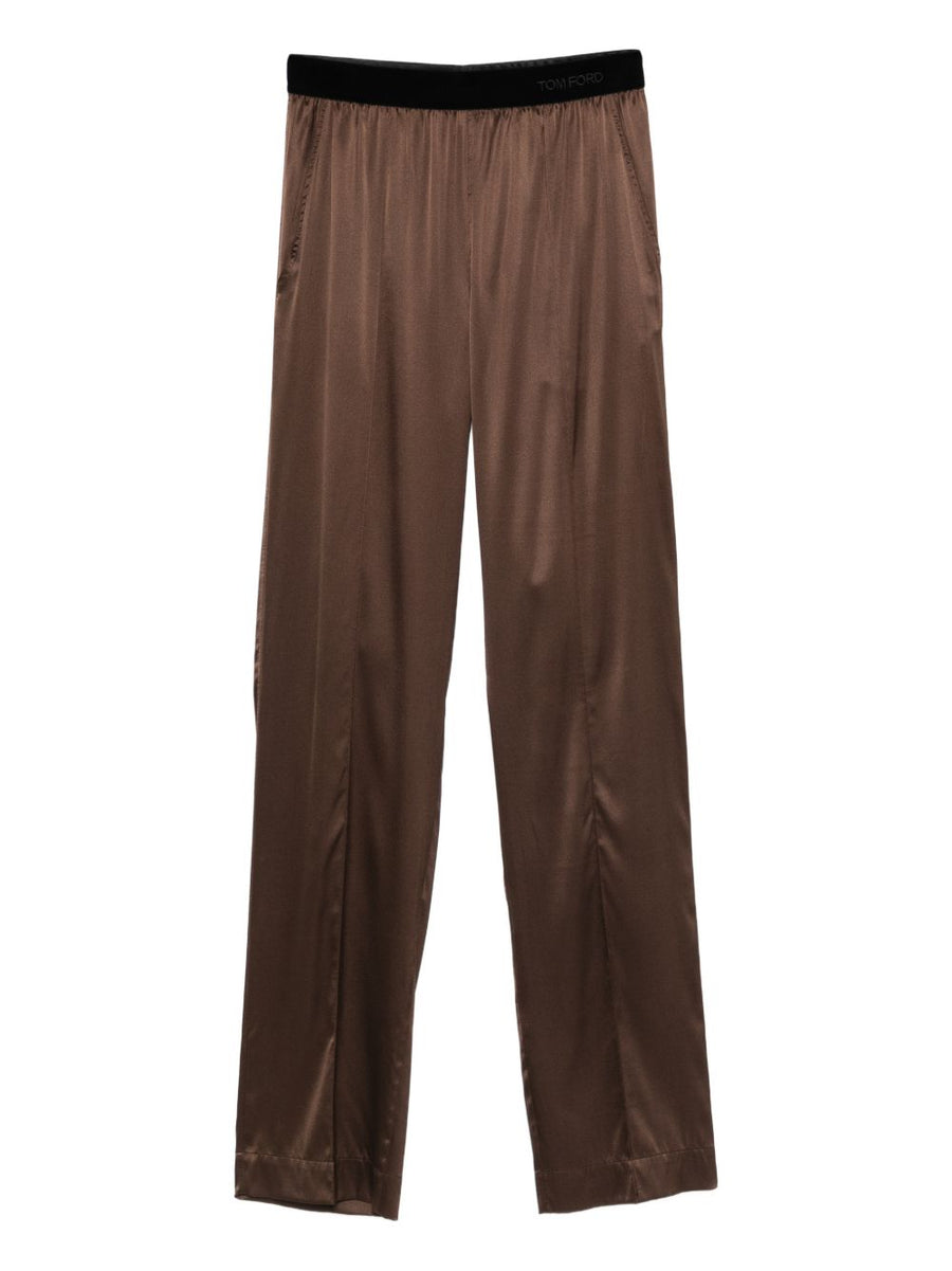 Tom Ford Silk Pajama Trousers For Women Luxurious Silk Comfort Velvet Cinnamon Embroidery