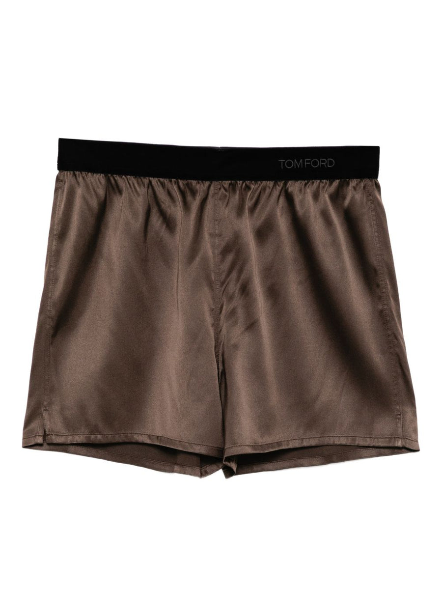 Tom Ford Silk Pajama Shorts For Women Luxurious Silk Comfort With Elastic Logo Waistband And Side Slits