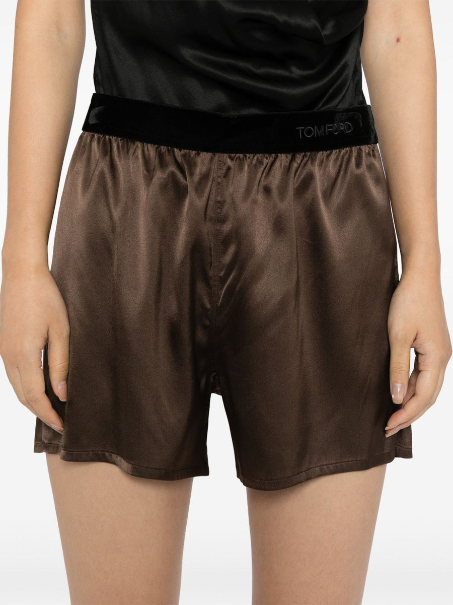 Tom Ford Silk Pajama Shorts For Women Luxurious Silk Comfort With Elastic Logo Waistband And Side Slits